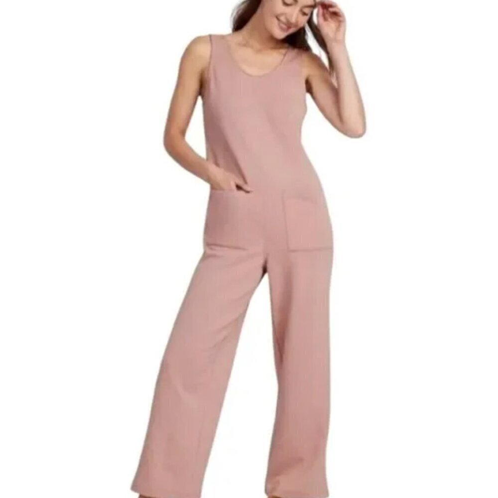 Old Navy Fleece Lounge Jumpsuit Sleeveless Sz S Marled Pink Blush